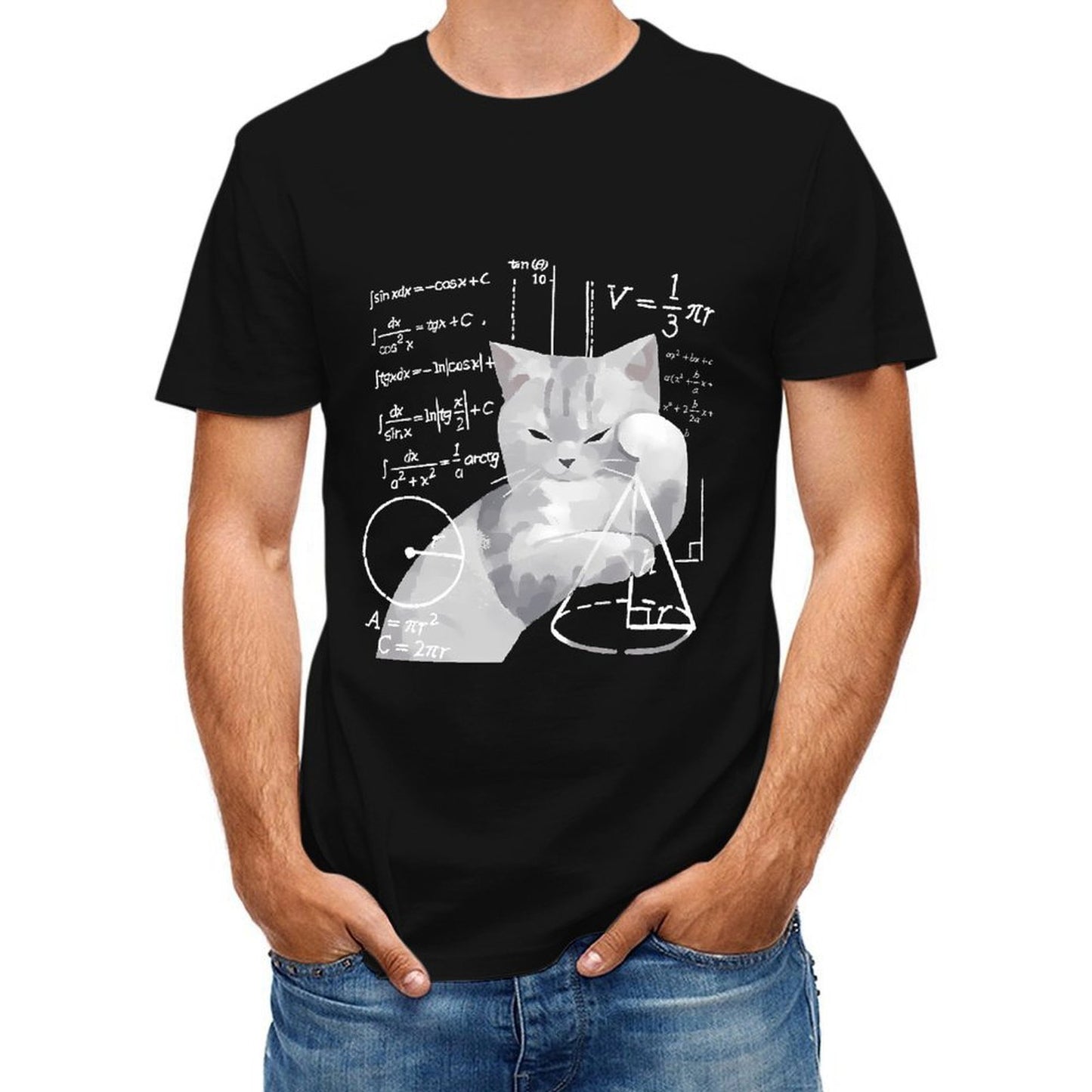 Inkmay Casual Cotton T-shirt Mathematical Cat With Geometric Shapes Unisex T-shirtAllSeason Comfort T-Shirt