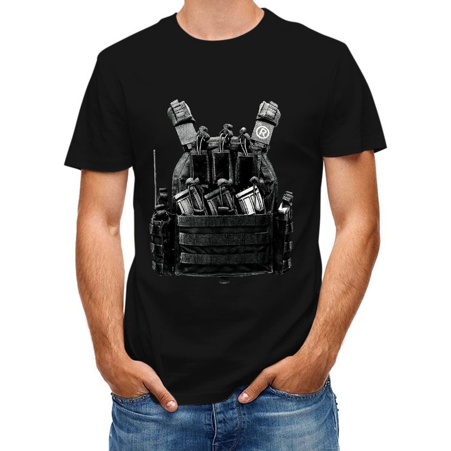 Inkmay Casual Cotton T-shirt Tactical Vest With Various Pouches Attached Unisex T-shirtSolid Sleek T-Shirt