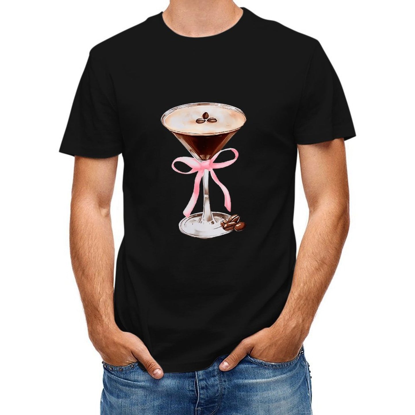 Inkmay Casual Cotton T-shirt Chocolate Martini With Pink Ribbon Unisex T-shirtEasyWear Minimalist T-Shirt