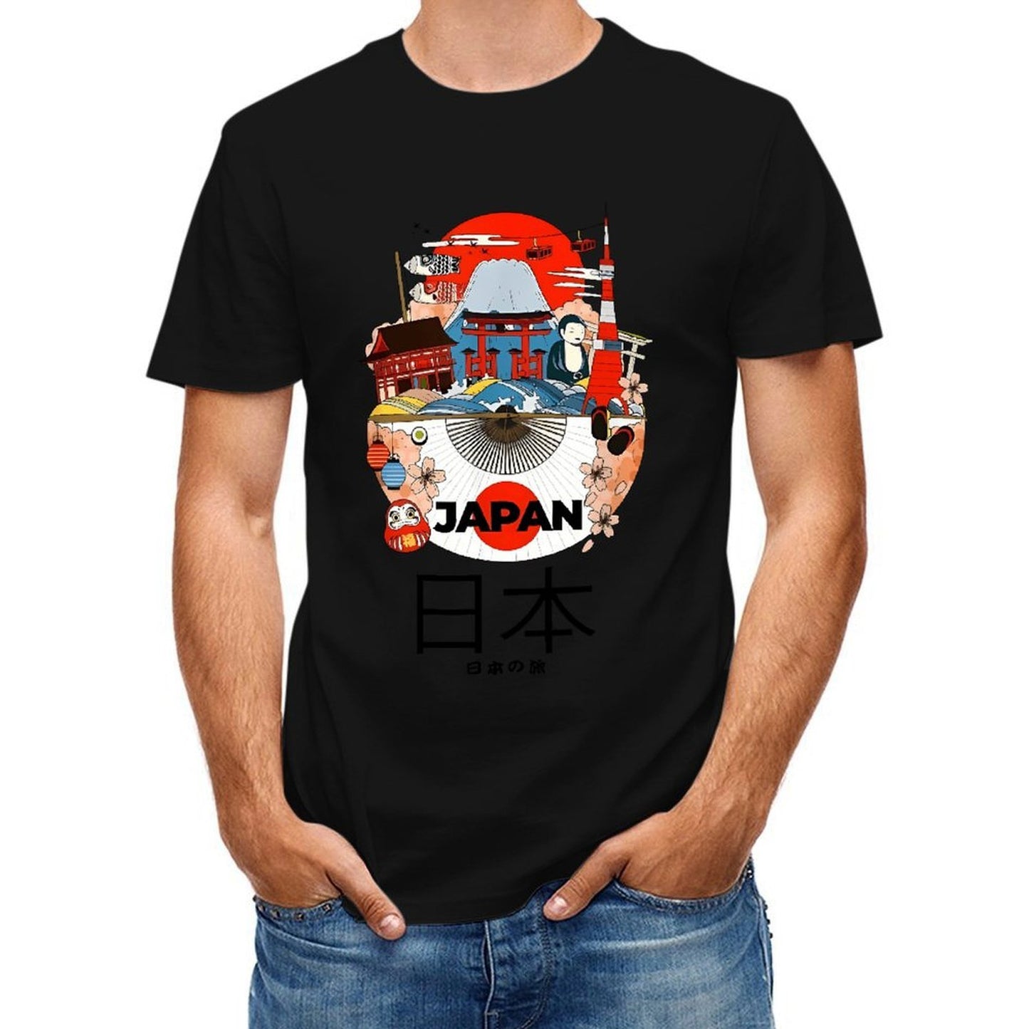 Inkmay Casual Cotton T-shirt Japan Cultural Symbols Artwork Design Print Unisex T-shirtEverydayFit Sport T-Shirt
