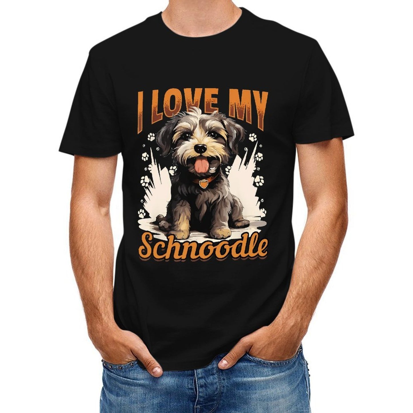 inkmay-casual-cotton-t-shirt-cute-schnoodle-with-paw-prints-design-unisex-t-shirt