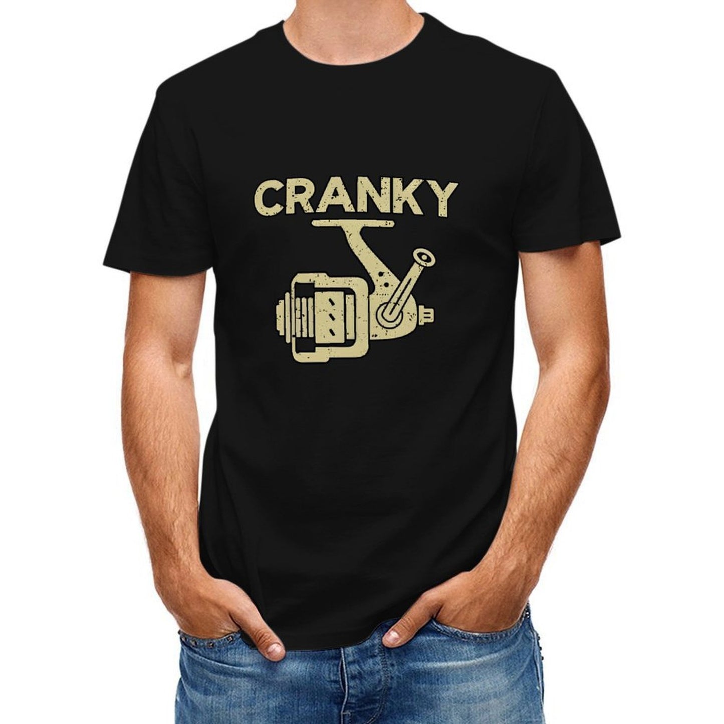 Inkmay Casual Cotton T-shirt Fishing Reel Design With Cranky Text Unisex T-shirtChill Midweight T-Shirt