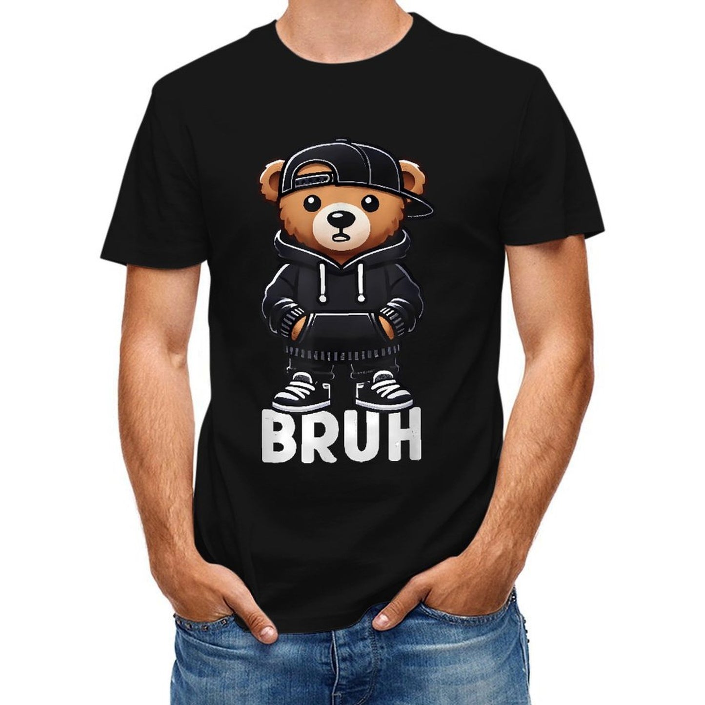 Inkmay Casual Cotton T-shirt Stylish Teddy Bear Wearing Urban Outfit Unisex T-shirtSmooth Feel Everyday T-Shirt