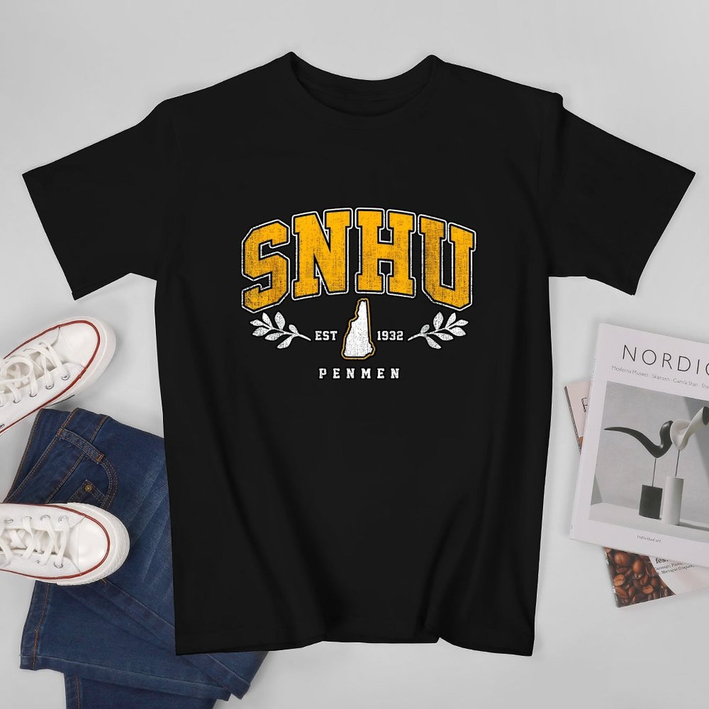Inkmay Casual Cotton T-shirt Snhu Logo With State Outline Unisex T-shirtWeekend Softstyle T-Shirt
