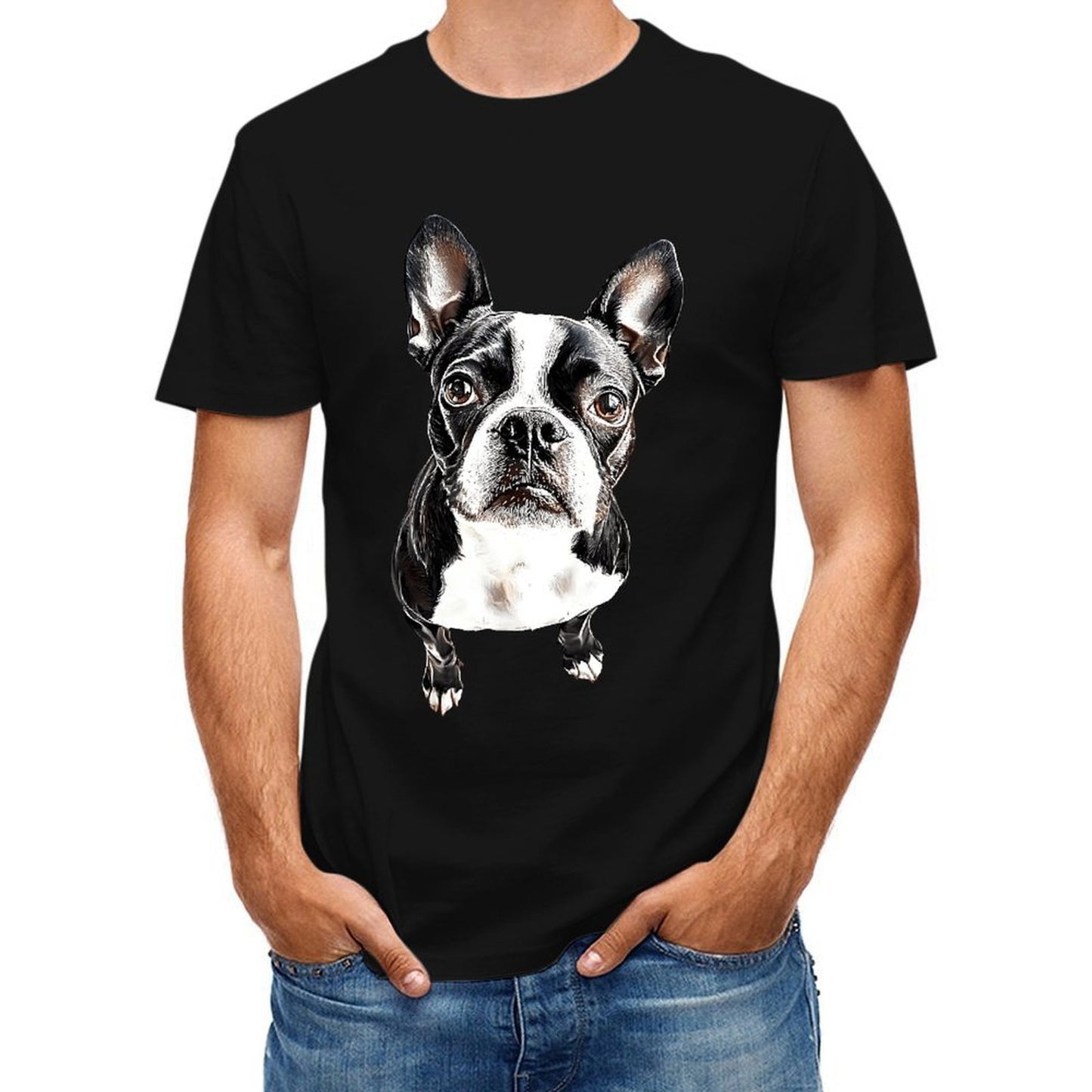 Inkmay Casual Cotton T-shirt Black And White Dog Pattern Print Unisex T-shirtEco / Sustainable SoftTouch T-Shirt