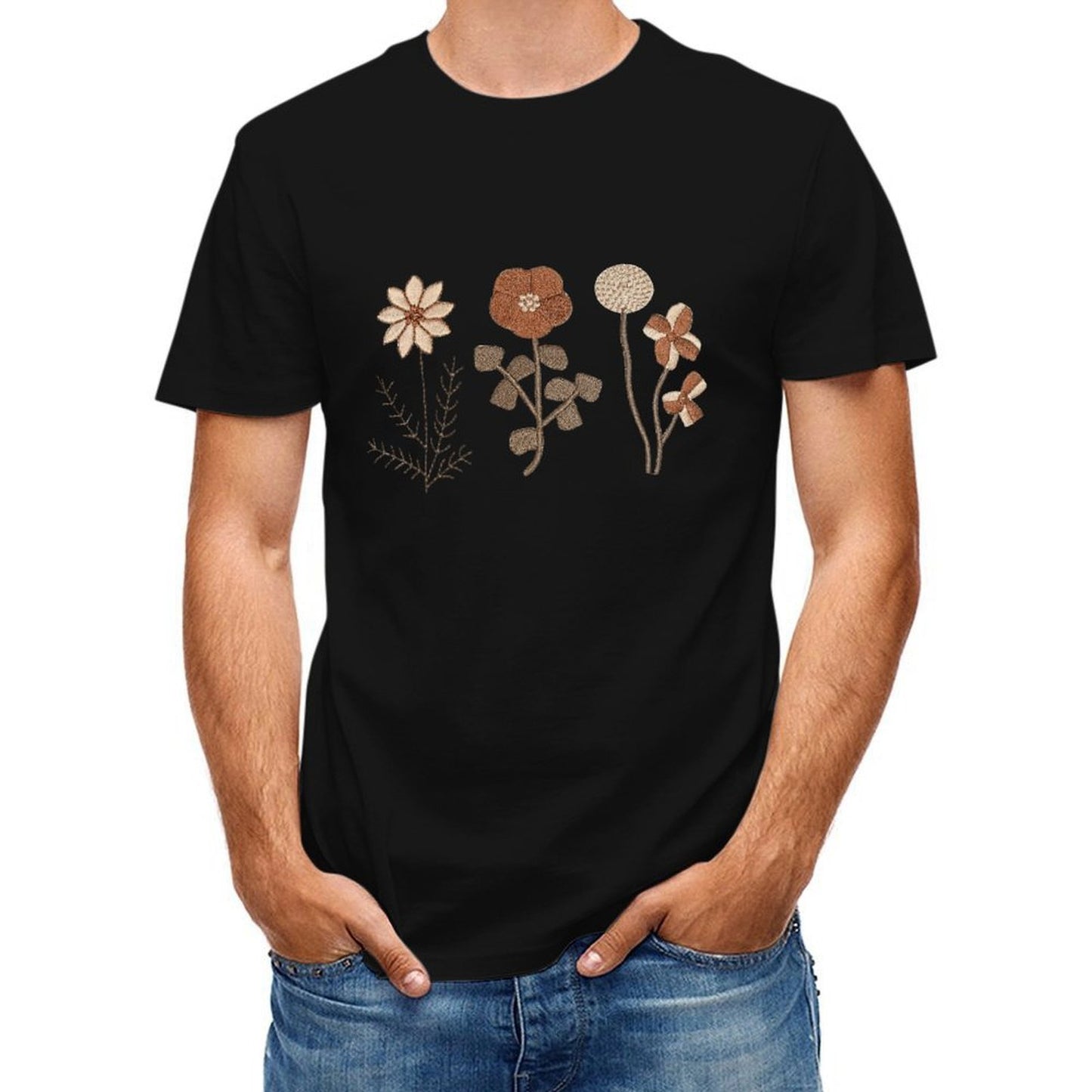 Inkmay Casual Cotton T-shirt Floral Pattern With Beaded Texture Unisex T-shirtActive Essential T-Shirt