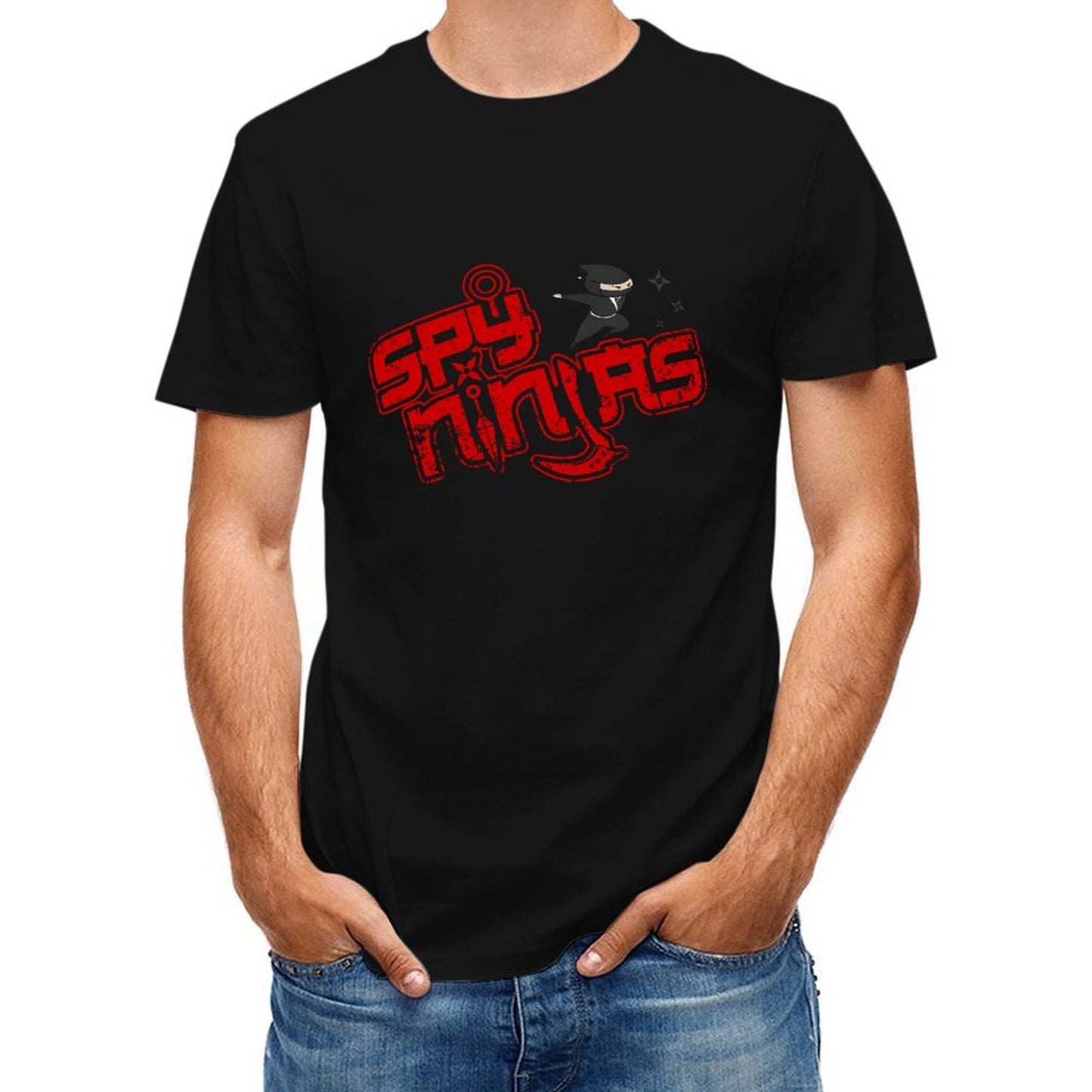 Inkmay Casual Cotton T-shirt Ninja Silhouette On Red Background Art Unisex T-shirtColorfast Street T-Shirt