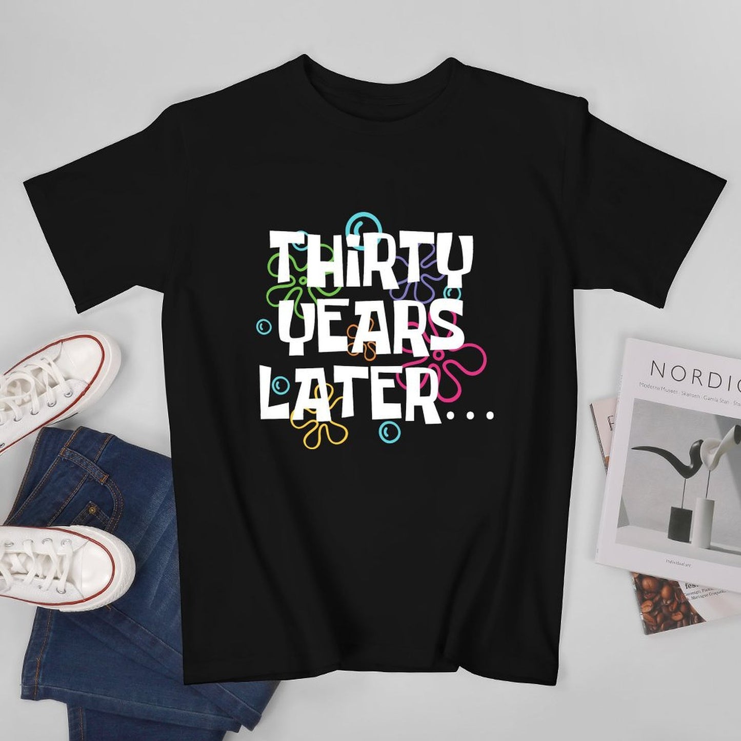 Inkmay Casual Cotton T-shirt Colorful Abstract Shapes On White Background Unisex T-shirtSmoothWear Premium T-Shirt