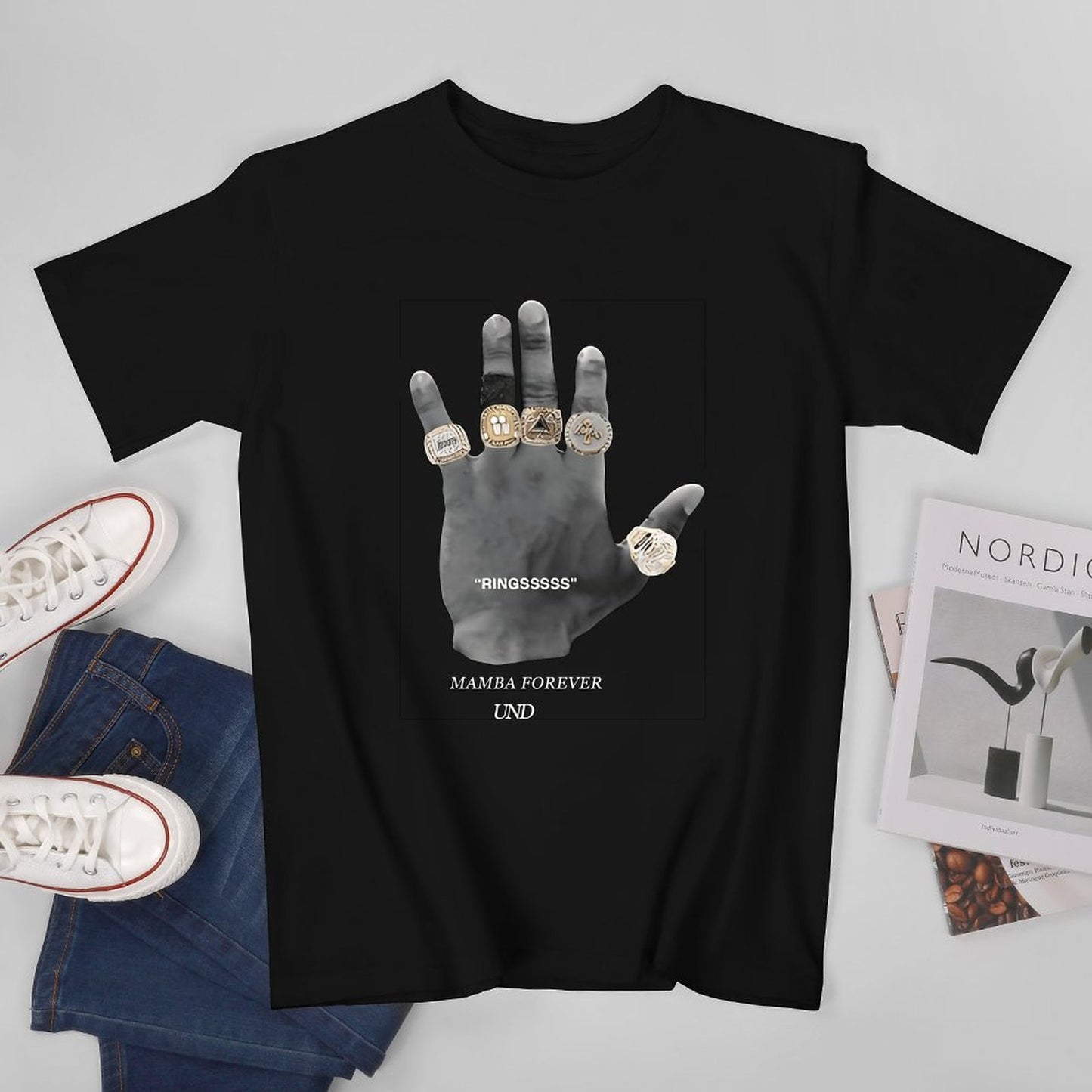 Inkmay Casual Cotton T-shirt Hand Holding Rings Mamba Forever Und Unisex T-shirtPlain Fade-Resistant T-Shirt