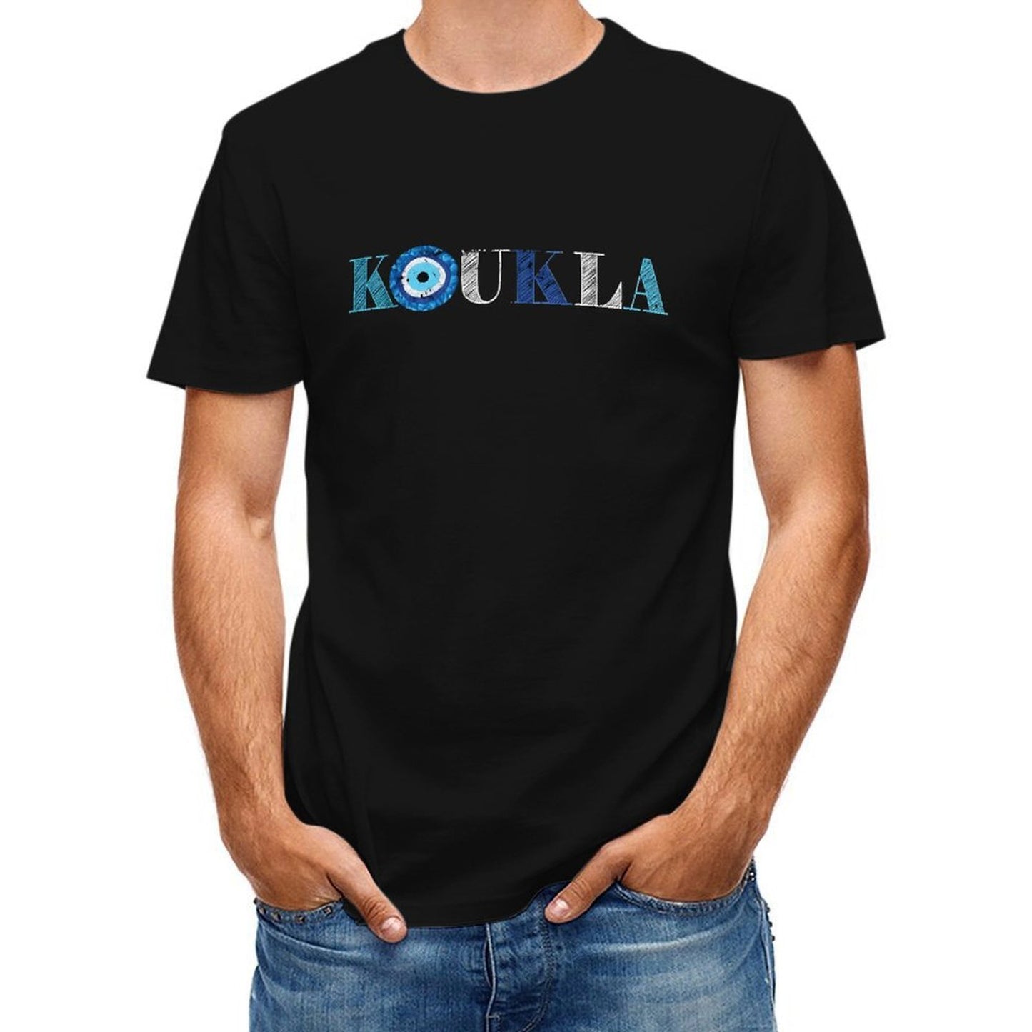 Inkmay Casual Cotton T-shirt Koukla Pattern Prints With Blue Accents Unisex T-shirtCleanCut Signature T-Shirt