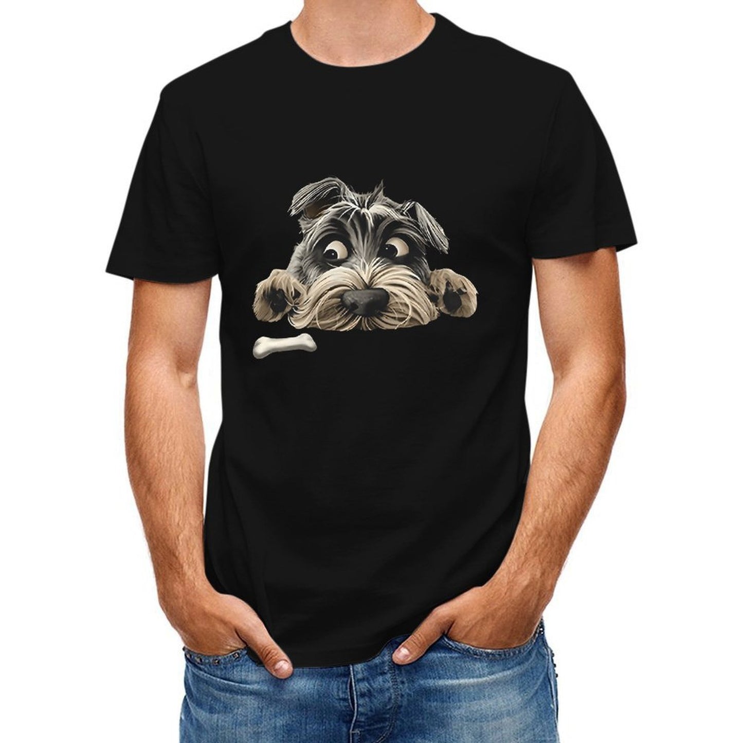 Inkmay Casual Cotton T-shirt Cartoon Dog With Bone Pattern Unisex T-shirtClassic Chill T-Shirt