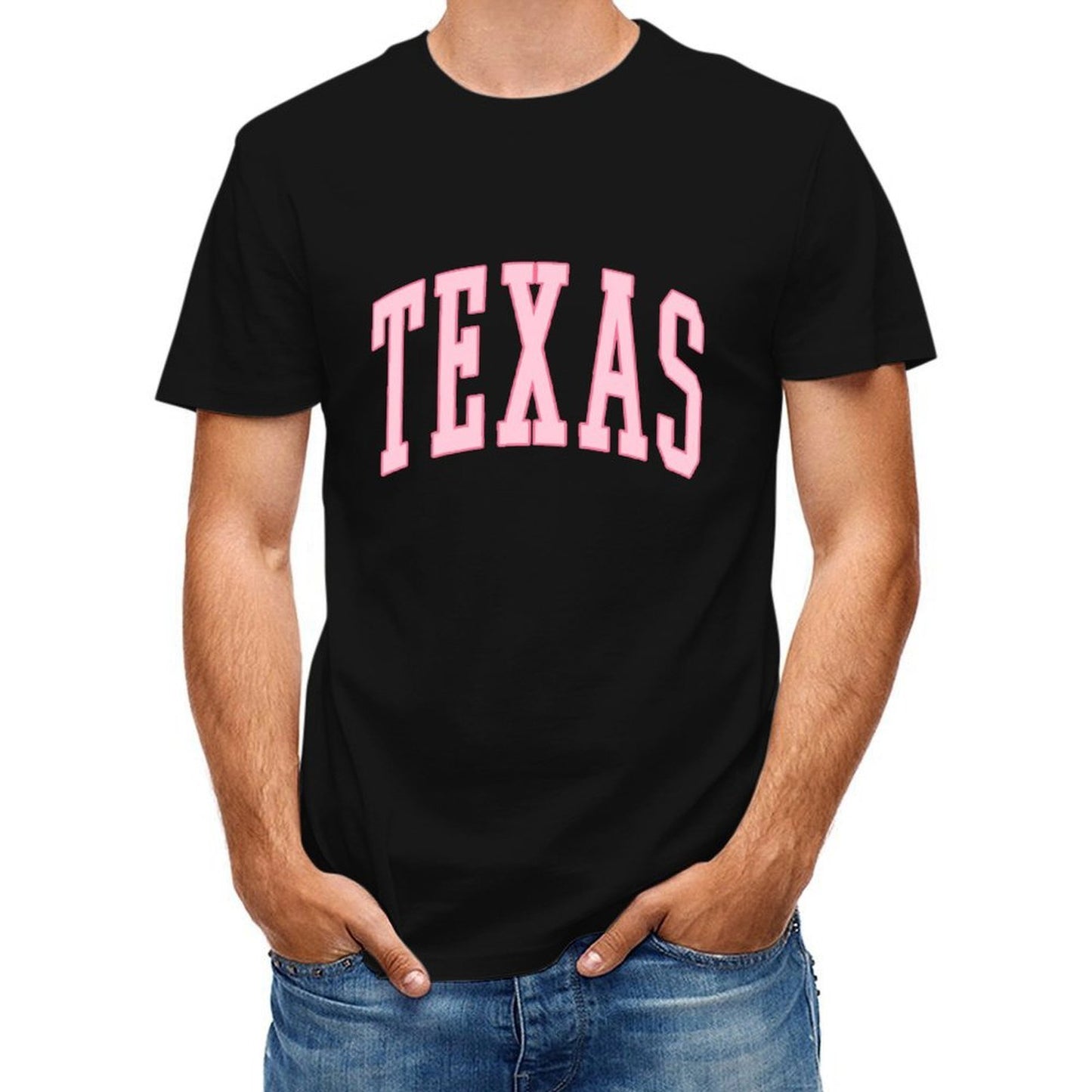 Inkmay Casual Cotton T-shirt Texas Pink Background With Bold Letters Unisex T-shirtStreet Plain T-Shirt