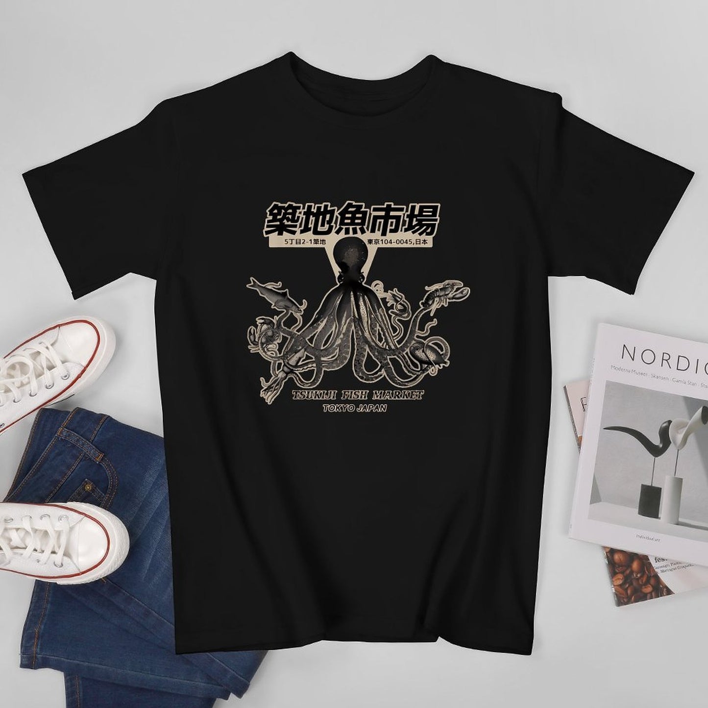 Inkmay Casual Cotton T-shirt Octopus Design On Fish Market Unisex T-shirtSoftstyle Premium T-Shirt