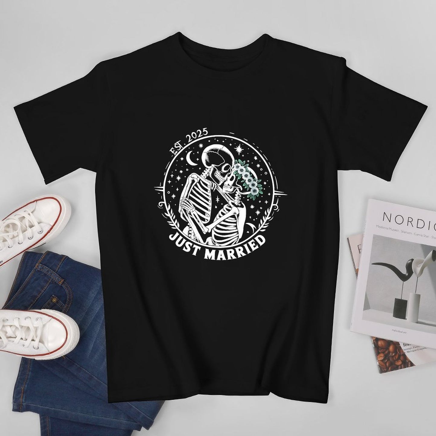 Inkmay Casual Cotton T-shirt Floral Design With White Flowers Green Unisex T-shirtPerformance PureStyle T-Shirt