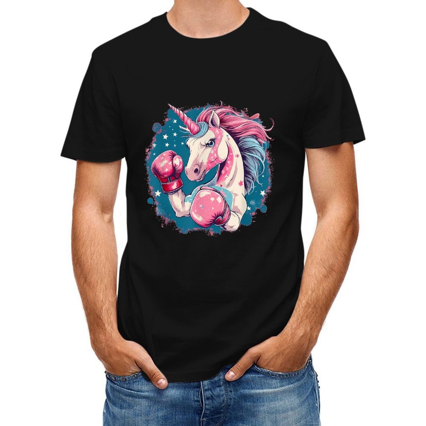 inkmay-casual-cotton-t-shirt-boxing-unicorn-with-pink-mane-unisex-t-shirt