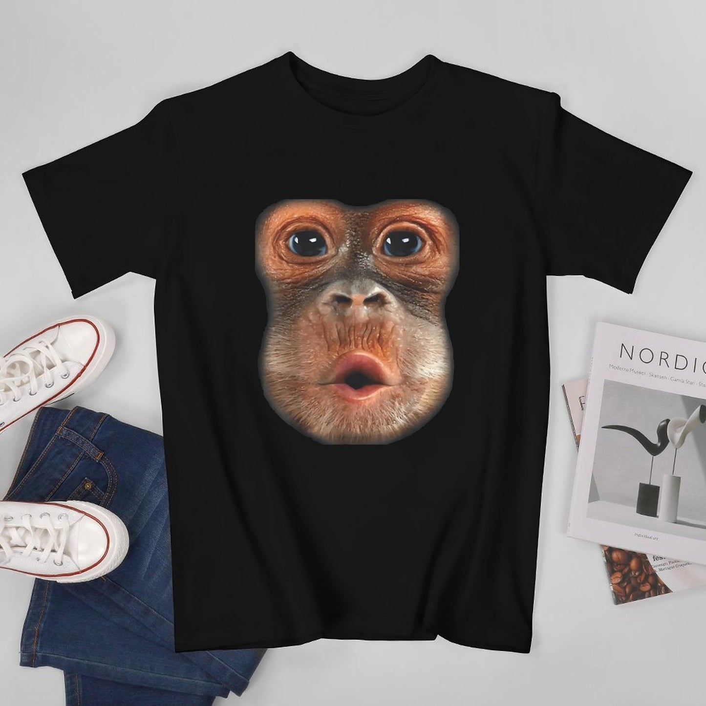 Inkmay Casual Cotton T-shirt Monkey Face With Open Mouth Unisex T-shirtVibrant Colors StreetStyle T-Shirt