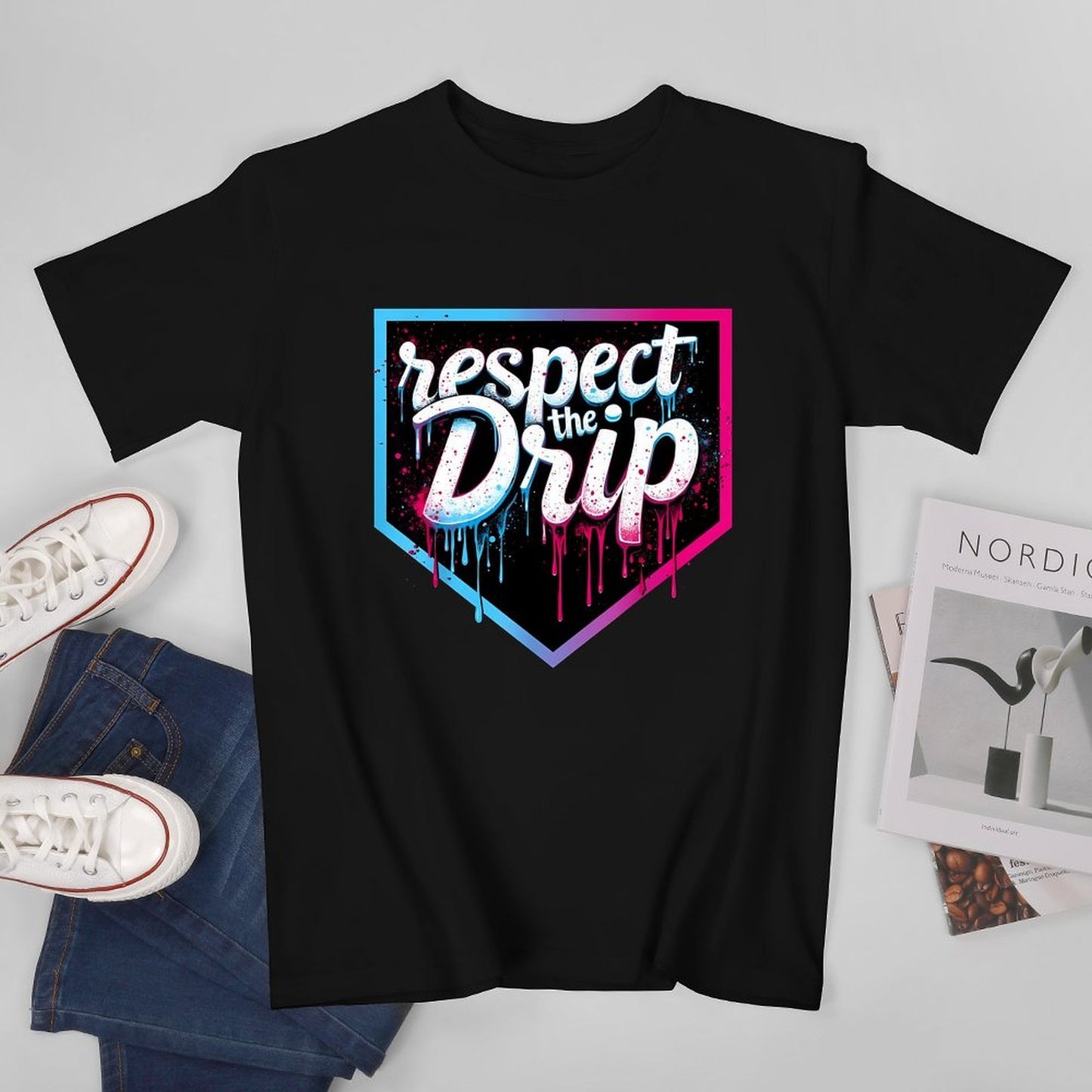 Inkmay Casual Cotton T-shirt Respect The Drip Artistic Design Prints Unisex T-shirtCoreLine EverydayWear T-Shirt
