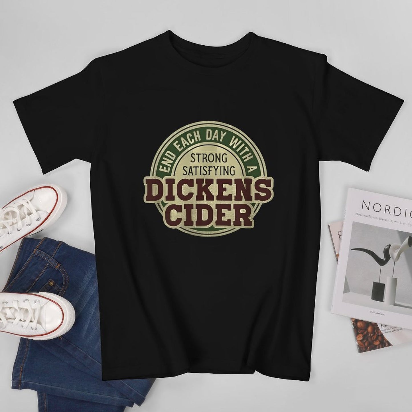 Inkmay Casual Cotton T-shirt End Each Day With Dickens Cider Unisex T-shirtHigh-Quality ClassicLine T-Shirt