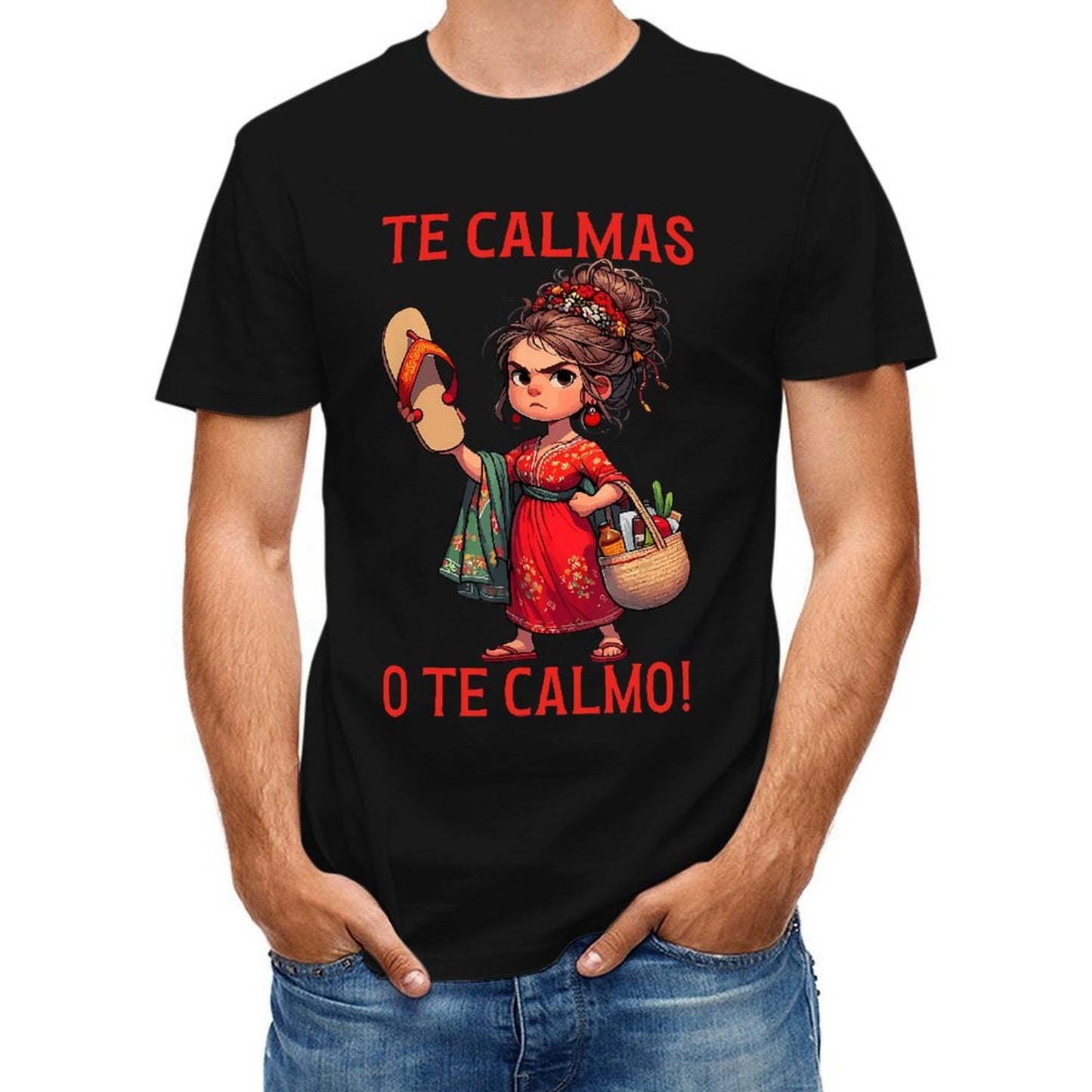 Inkmay Casual Cotton T-shirt Red Floral Dress With Green Scarf Unisex T-shirtMidweight EverydayTee T-Shirt