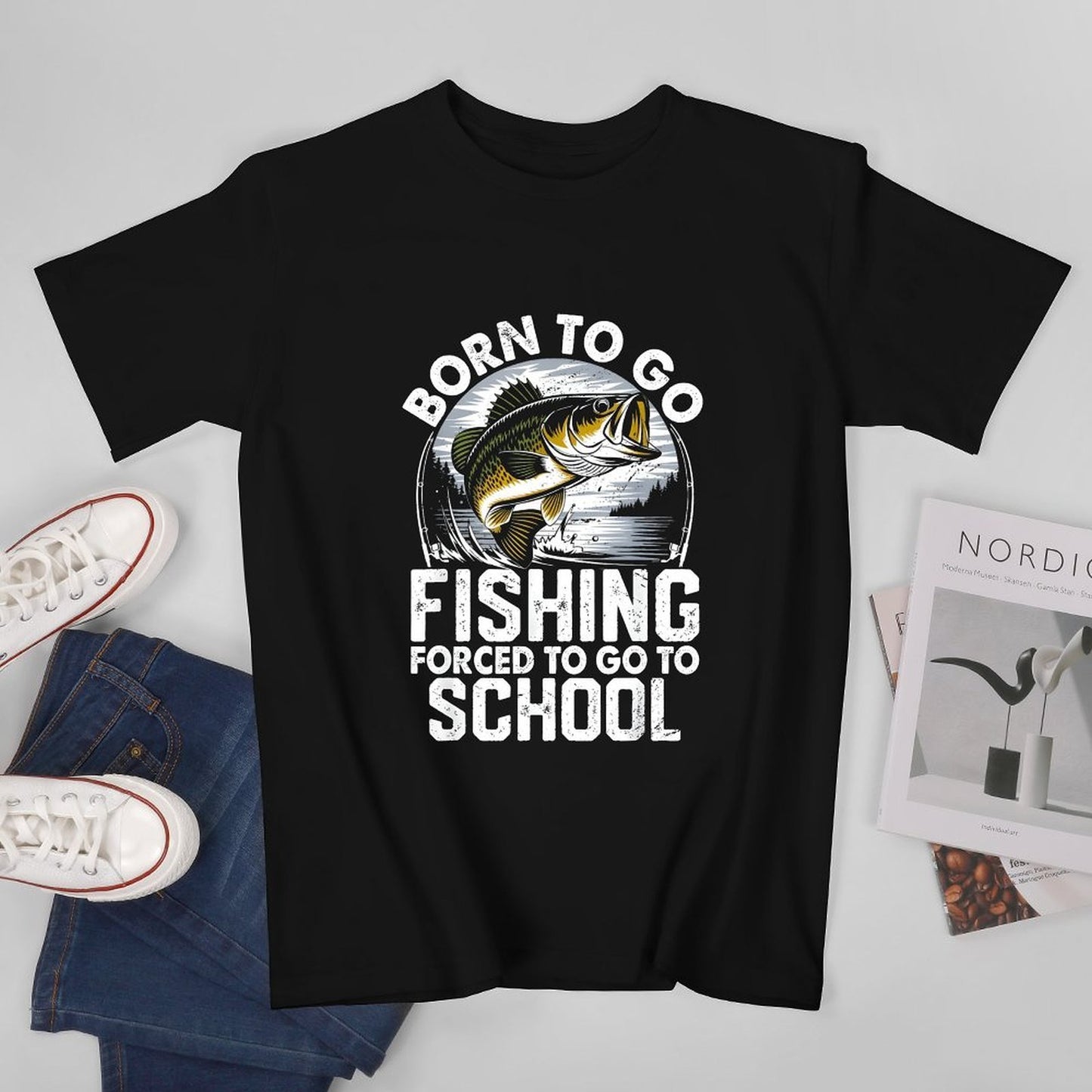 Inkmay Casual Cotton T-shirt Born To Go Fishing Forced Unisex T-shirtComfortLine Softstyle T-Shirt