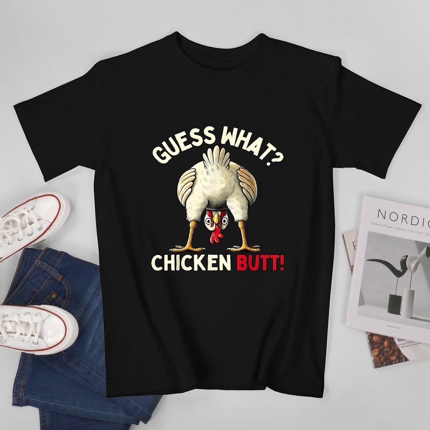 Inkmay Casual Cotton T-shirt Chicken Butt Cartoon Print Design Art Unisex T-shirtActiveLine StreetLine T-Shirt