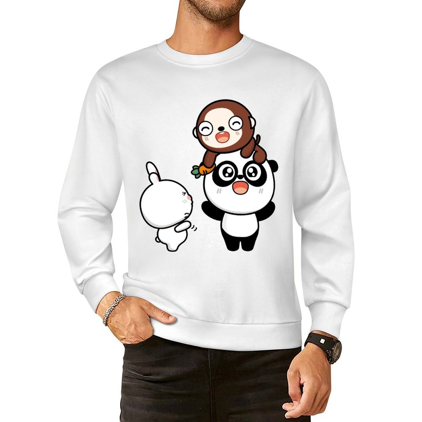 Front Patterned Long Sleeve TopCrew Neck Soft