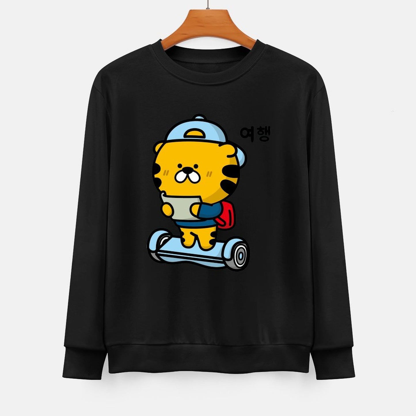 Front Patterned Long Sleeve TopComfortFit Crew Neck