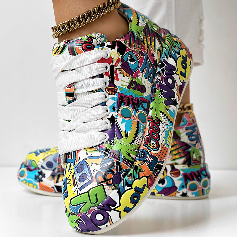 Women’s Colorful Graffiti Sneakers, Casual Street Style Shoes, Final Clearance Sale Now