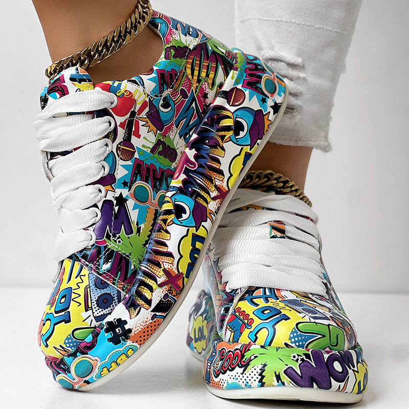 Women’s Colorful Graffiti Sneakers, Casual Street Style Shoes, Final Clearance Sale Now