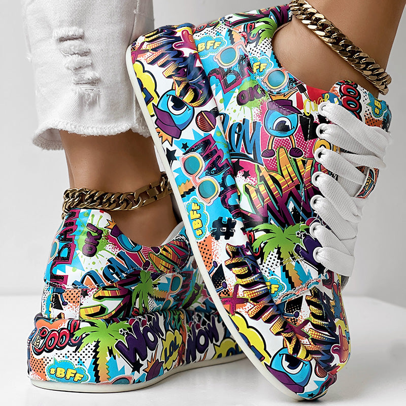 Women’s Colorful Graffiti Sneakers, Casual Street Style Shoes, Final Clearance Sale Now