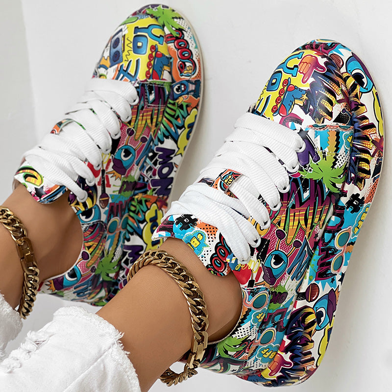 Women’s Colorful Graffiti Sneakers, Casual Street Style Shoes, Final Clearance Sale Now