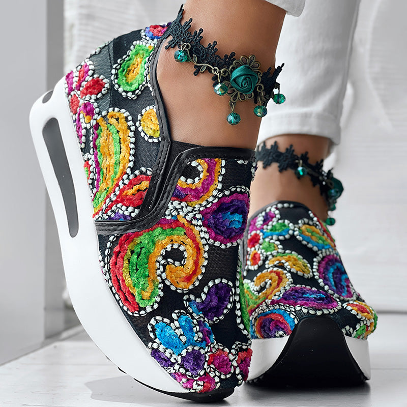 Colorful Embroidered Platform Sneakers Women Casual Shoes Clearance Sale