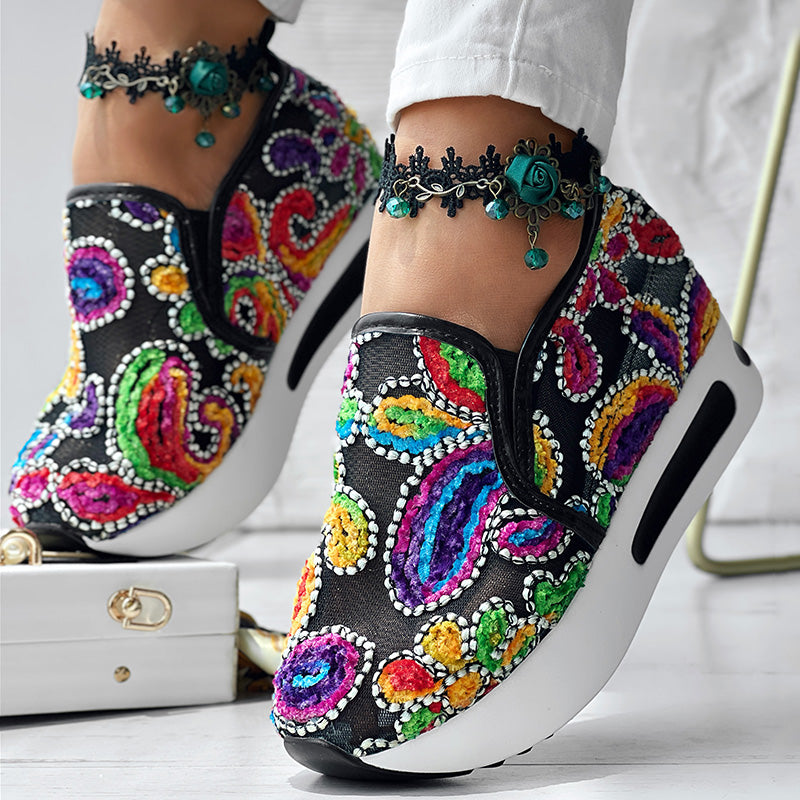 Colorful Embroidered Platform Sneakers Women Casual Shoes Clearance Sale