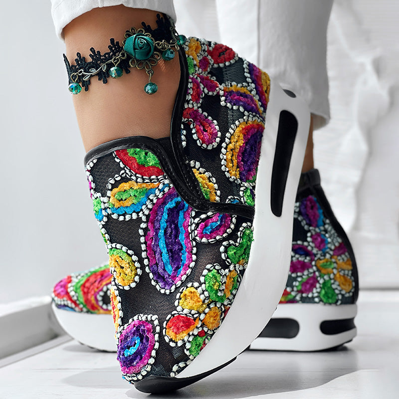 Colorful Embroidered Platform Sneakers Women Casual Shoes Clearance Sale