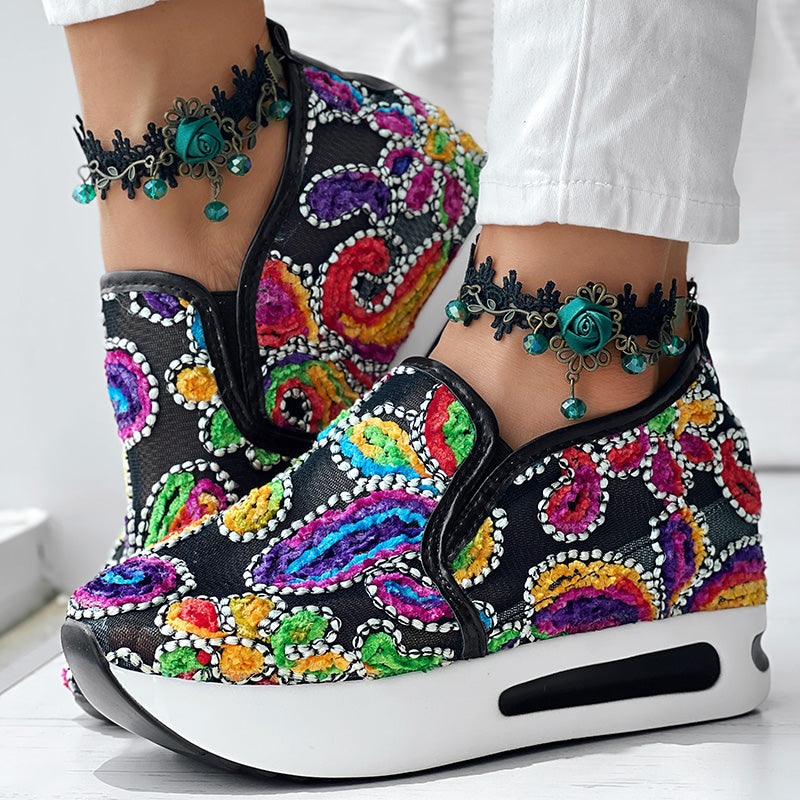 Colorful Embroidered Platform Sneakers Women Casual Shoes Clearance Sale