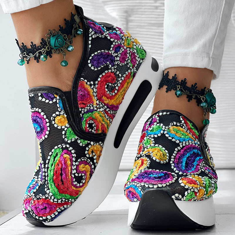 Colorful Embroidered Platform Sneakers Women Casual Shoes Clearance Sale