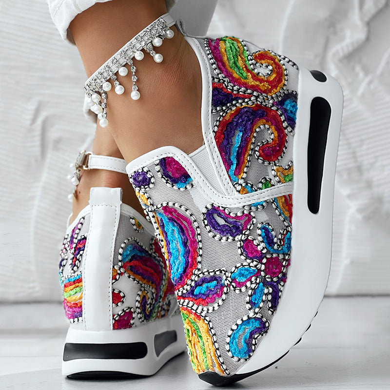 Colorful Embroidered Platform Sneakers Women Casual Shoes Clearance Sale