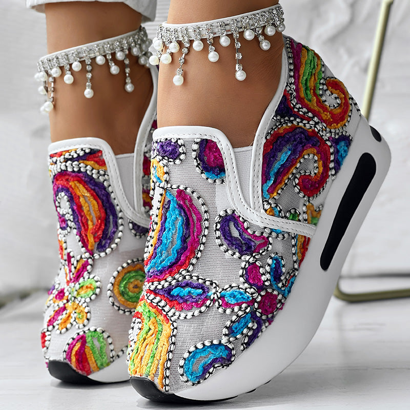Colorful Embroidered Platform Sneakers Women Casual Shoes Clearance Sale
