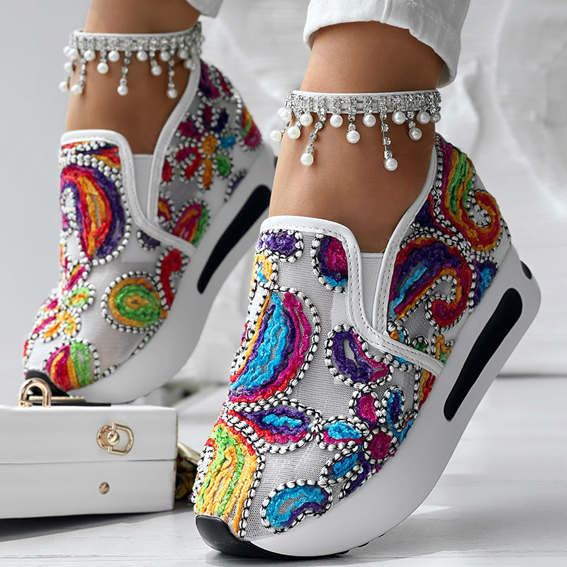 Colorful Embroidered Platform Sneakers Women Casual Shoes Clearance Sale