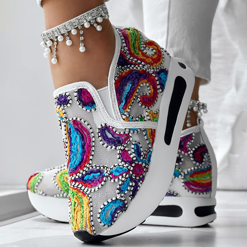 Colorful Embroidered Platform Sneakers Women Casual Shoes Clearance Sale