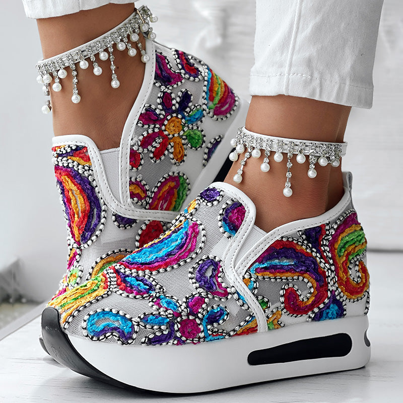 Colorful Embroidered Platform Sneakers Women Casual Shoes Clearance Sale