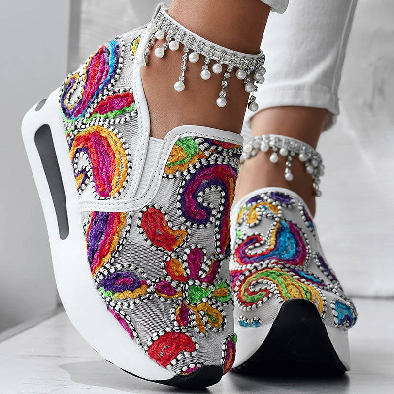 Colorful Embroidered Platform Sneakers Women Casual Shoes Clearance Sale