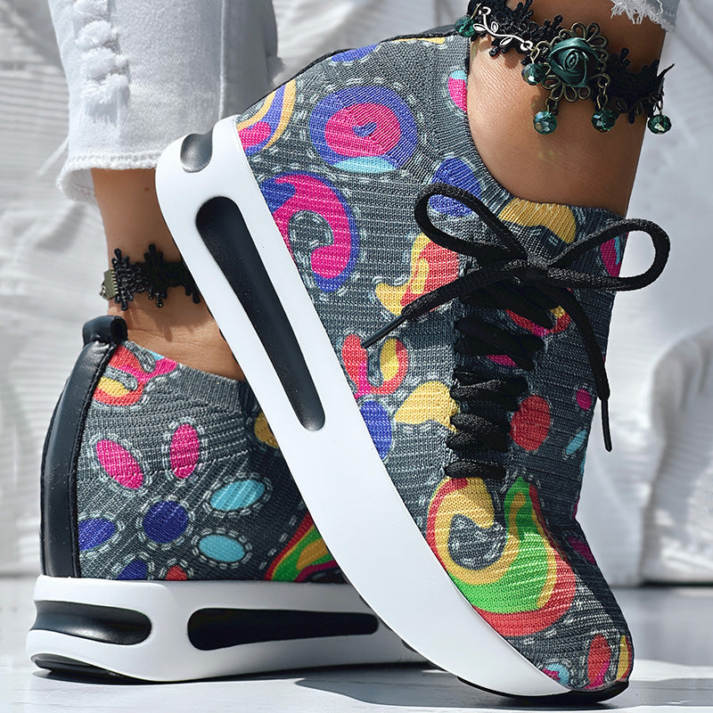 White Colorful Print Platform Sneakers Women Casual Shoes Clearance Sale