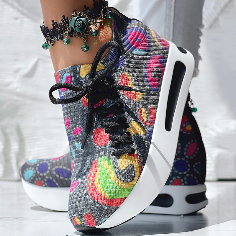 White Colorful Print Platform Sneakers Women Casual Shoes Clearance Sale