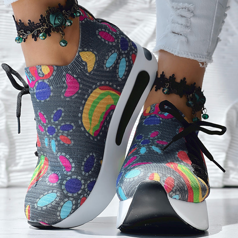 White Colorful Print Platform Sneakers Women Casual Shoes Clearance Sale