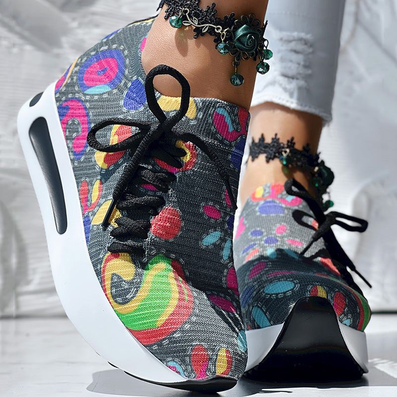 White Colorful Print Platform Sneakers Women Casual Shoes Clearance Sale