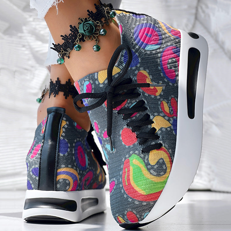 White Colorful Print Platform Sneakers Women Casual Shoes Clearance Sale