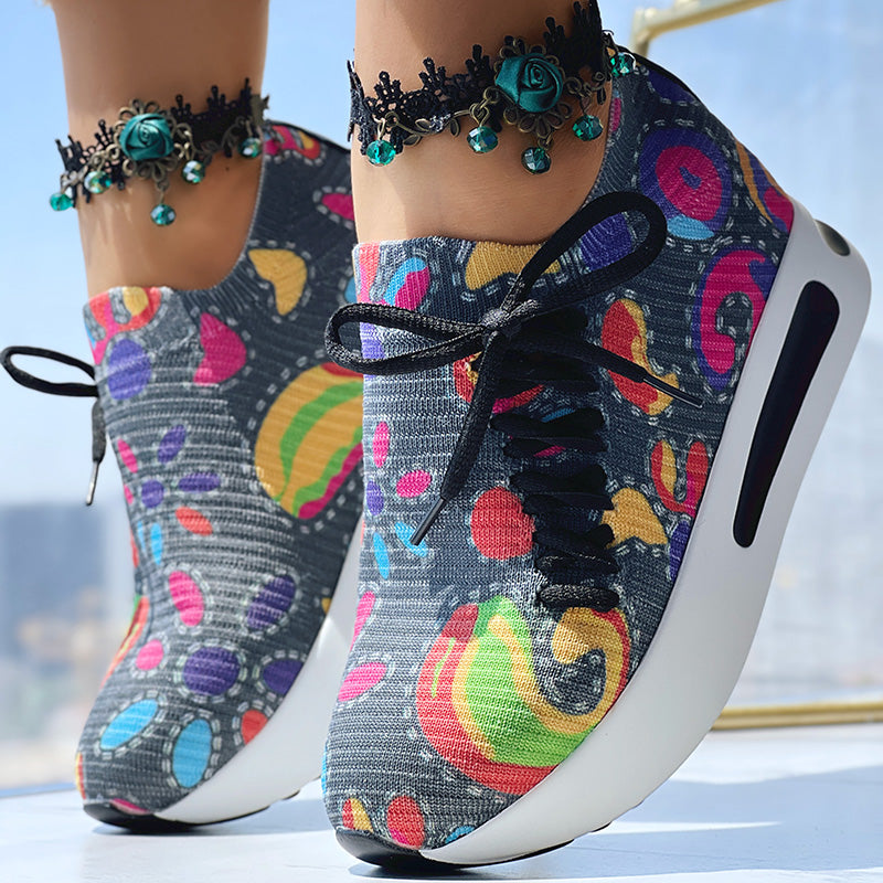 White Colorful Print Platform Sneakers Women Casual Shoes Clearance Sale