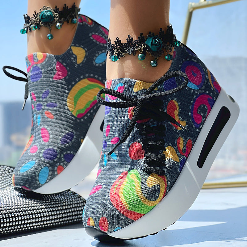 White Colorful Print Platform Sneakers Women Casual Shoes Clearance Sale