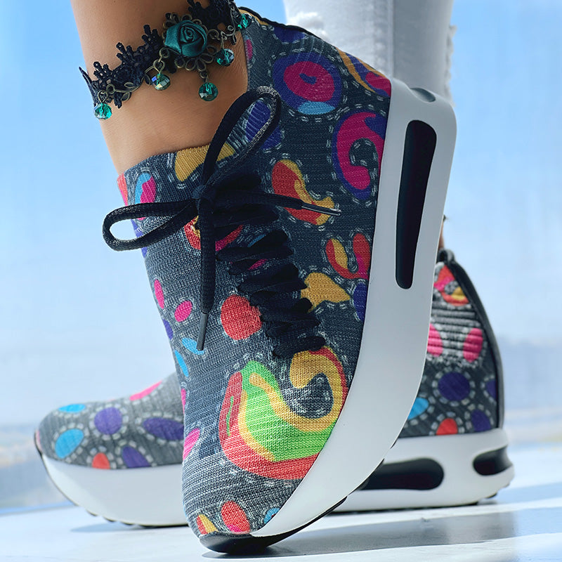 White Colorful Print Platform Sneakers Women Casual Shoes Clearance Sale